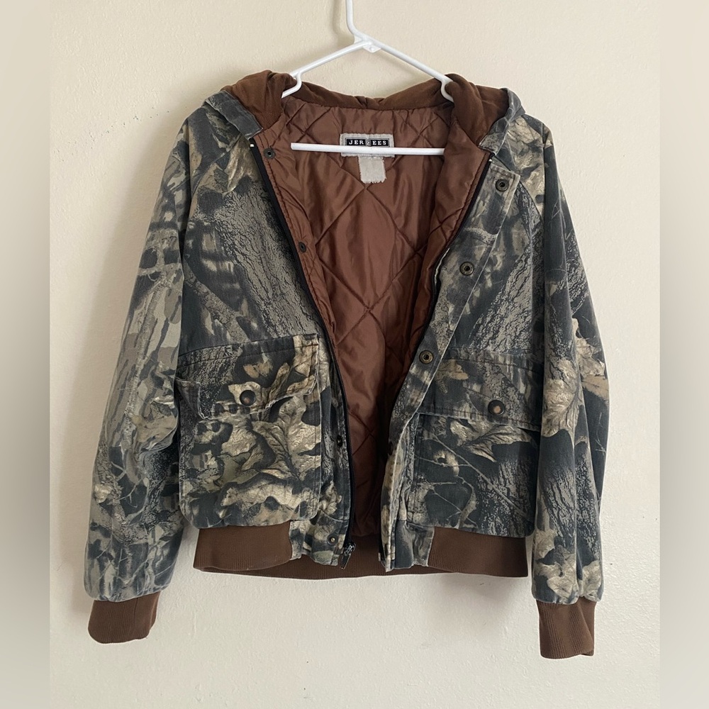 Vintage Mossy Oak Camo Jacket Puffy Bomber Hooded Cropped Style